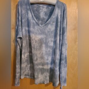American Eagle Outfitters Blue and White V-Neck Sweater
